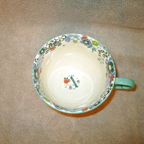 Anthropologie TEA TIME Coffee MUG Cup FOOTED Twist Handle MONOGRAM A Floral - Picture 2 of 8